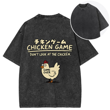 Personality fashion Chicken Game Cotton Back Washed T-Shirt