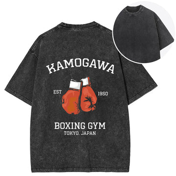 Personality fashion Retro Boxing Gloves Manga Anime Back Washed T-Shirt