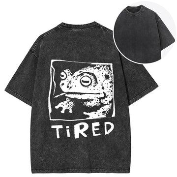 Personality fashion Tired Frog Vintage Back Washed T-Shirt