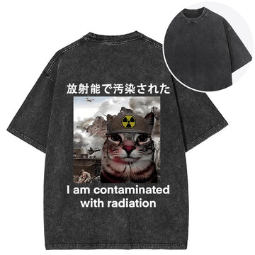 Personality fashion Cat Suffering From Nuclear Radiation Back Washed T-Shirt