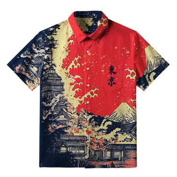 Personality fashion  Traditional Japanese Scenery Button-up Shirt
