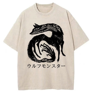 Personality fashion Wolf Monster Washed T-Shirt