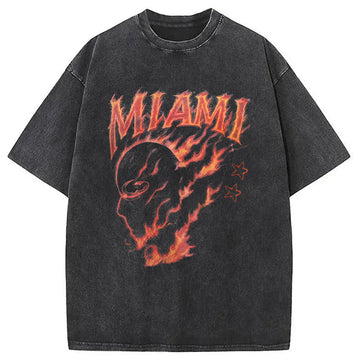 Personality fashion Miami Flame Ninja Washed T-Shirt