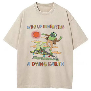 Personality fashion Who Up Inheriting A Dying Earth Washed T-Shirt
