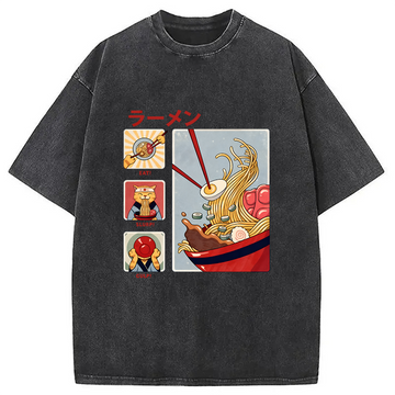 Personality fashion Making Ramen Steps To Cats Washed T-Shirt