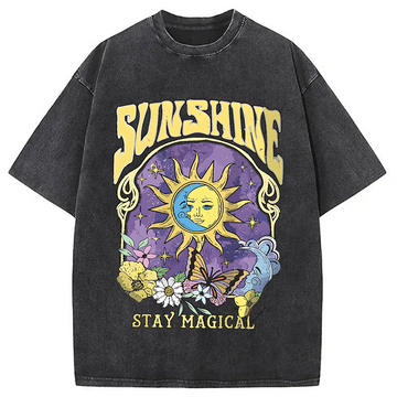 Personality fashion Sunshine Stay Magical Washed T-Shirt