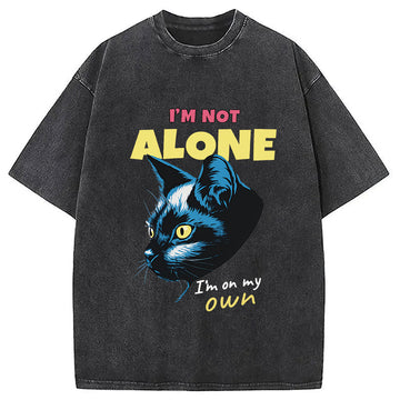 Personality fashion I'm Not Alone Cat Washed T-Shirt