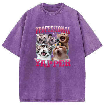 Personality fashion Professional Yapper Cat Washed T-Shirt