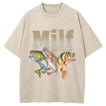 Personality fashion Man I Love Fish Meme Washed T-Shirt