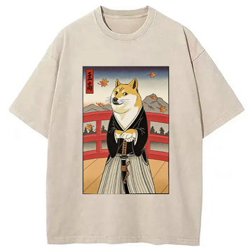 Personality fashion Samurai Cheems Washed T-Shirt