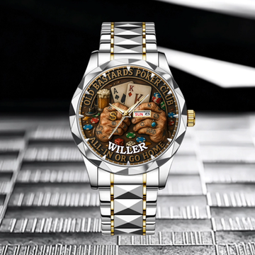 Bastards Poker Club Customized Watch - Personalized Name - Gifts For Poker Enthusiasts, Club Members, Men