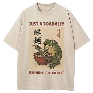 Personality fashion Toadally Fun Ramen Washed T-Shirt