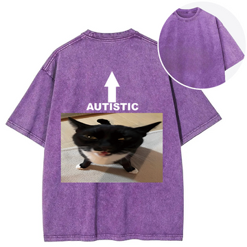 Personality fashion Autistic Cat Back Washed T-Shirt