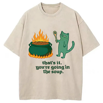 Personality fashion Sarcastic Cat Meme Washed T-Shirt