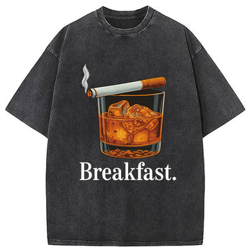 Personality fashion Breakfast Funny Meme Washed T-Shirt