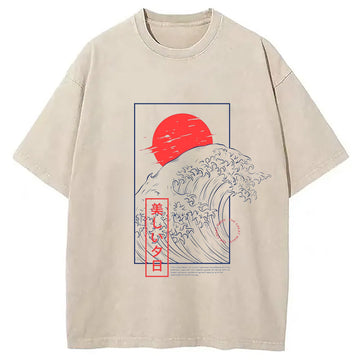 Personality fashion The Great Wave Vintage Washed T-Shirt
