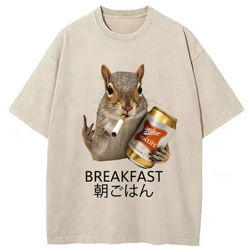 Personality fashion Funny Breakfast Washed T-Shirt