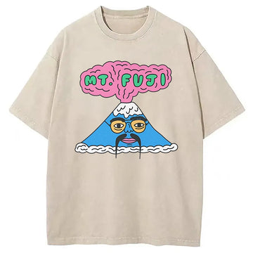 Personality fashion Japan Mount Fuji Washed T-Shirt