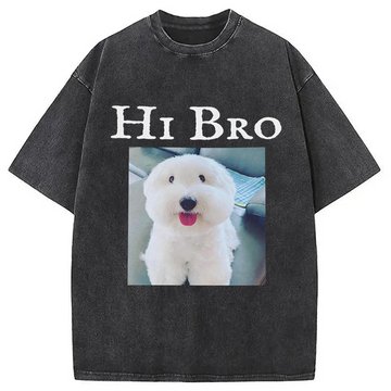 Personality fashion Hi Bro Dog Meme Washed T-Shirt