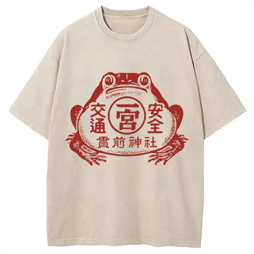 Personality fashion Vintage Japanese Frog Washed T-Shirt