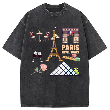 Personality fashion Paris View Washed T-Shirt