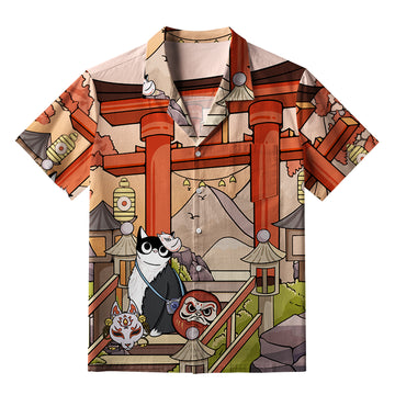 Personality fashion  Mysterious Torii And Cat Aloha Hawaiian Shirt