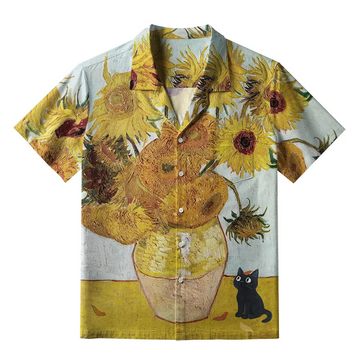 Personality fashionArt Print Sunflower Cat Hawaiian Shirt