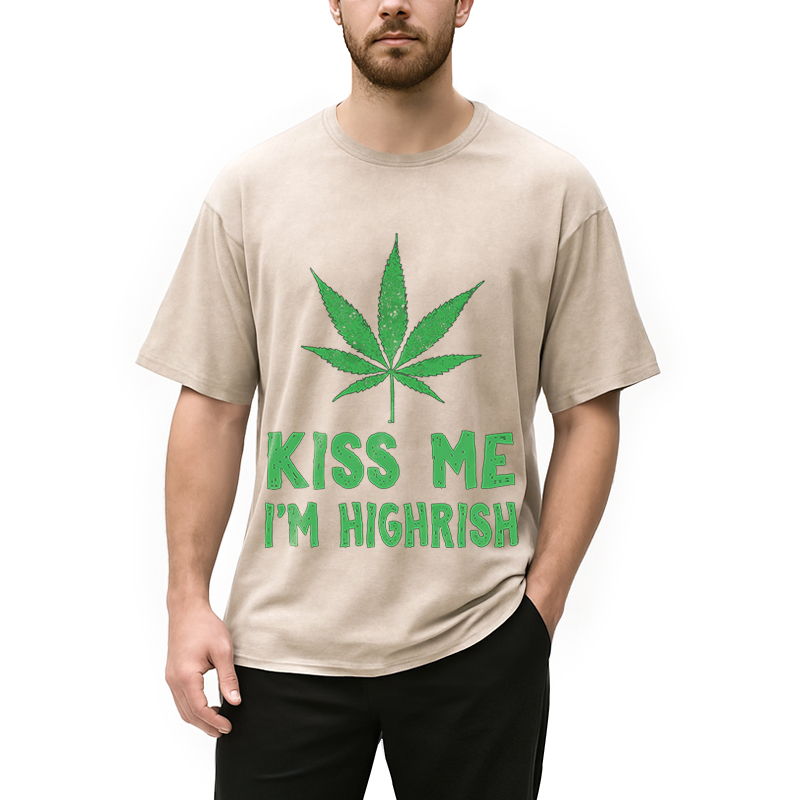 Personality fashion Kiss Me I'm Highrish Funny St. Patricks Day Washed T-Shirt