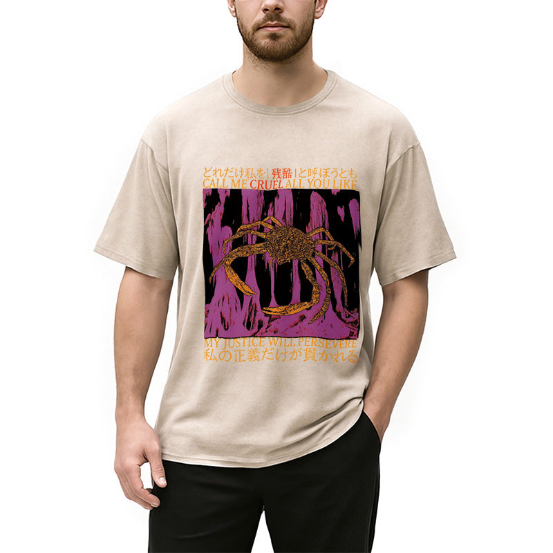 Personality fashion My Justice Will Persevere Funny Crab Washed T-Shirt