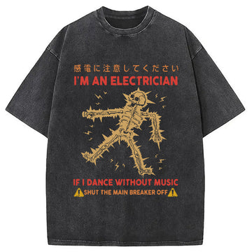 Personality fashion Dancing Electrician Washed T-Shirt