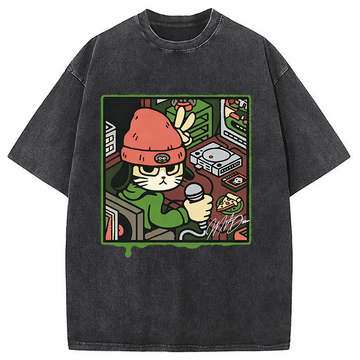 Personality fashion Rapper Cat Washed T-Shirt