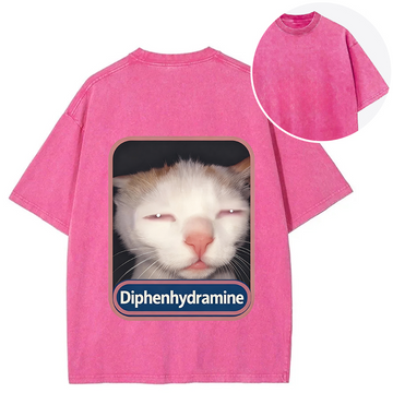 Personality fashion Diphenhydramine Cat Meme Back Washed T-Shirt