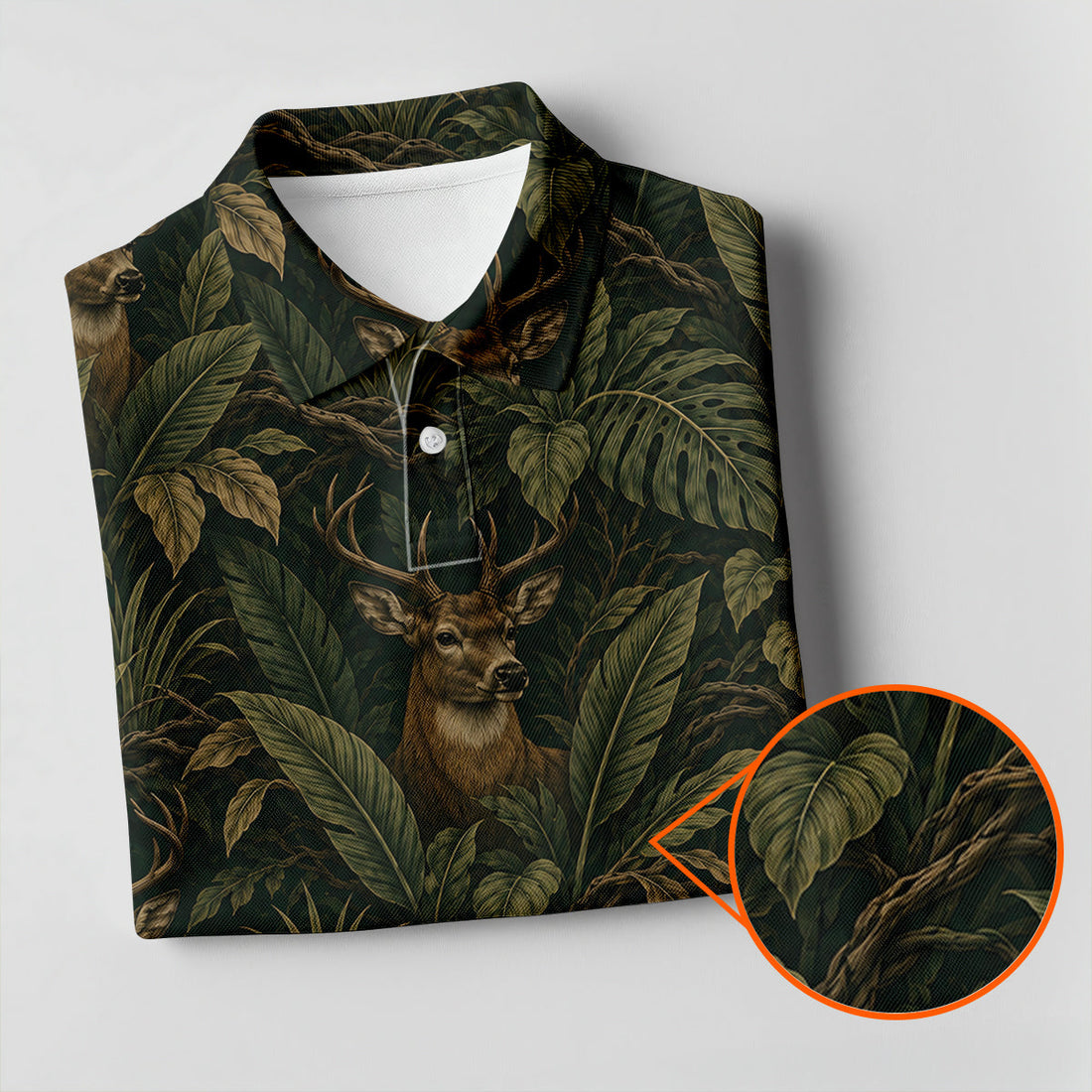 Men's Deer In Dark Tropical Leaves Polo Shirt Jungle Forest Hunter
