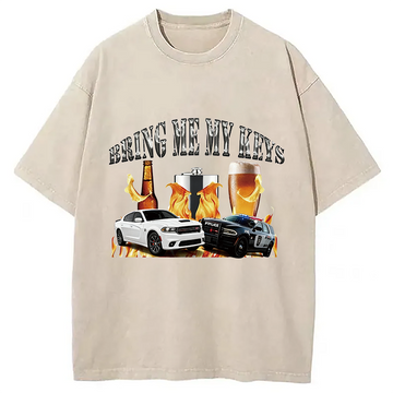 Personality fashion Bring My Keys Washed T-Shirt