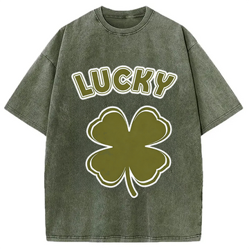 Personality fashion Lucky Shamrock Retro Washed T-Shirt