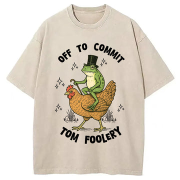 Personality fashion Frog Riding Chicken Funny Sarcastic Meme Washed T-Shirt