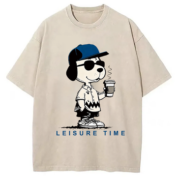 Personality fashion Dodger Dog Vintage Japanese Washed T-Shirt