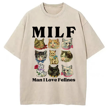 Personality fashion Man I Love Felines Washed T-Shirt