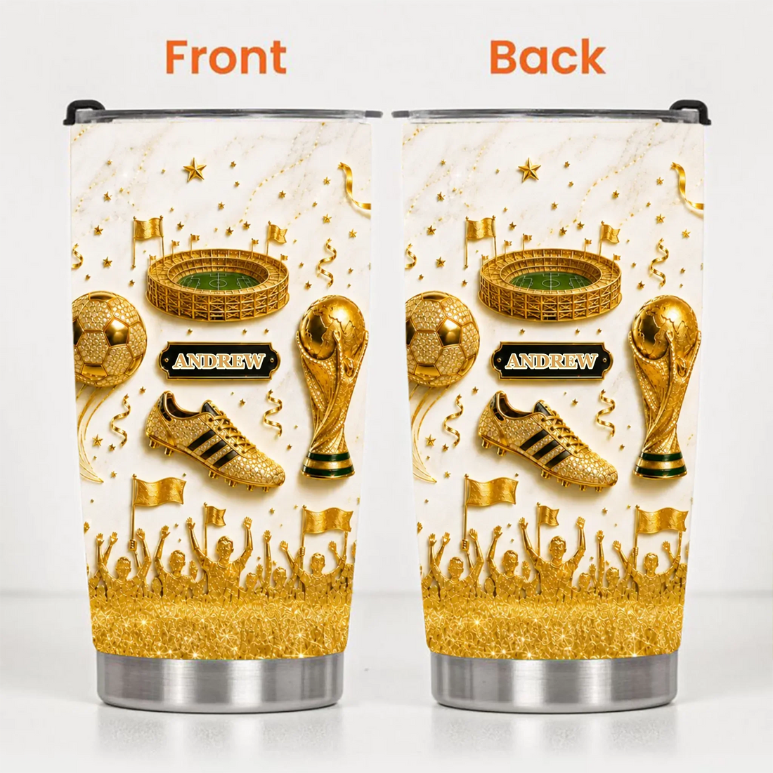 Custom Soccer Champion Thermos Cup - Personalized Name Football Fan Thermos Cup - Gift For Soccer Lovers, Players And Fans