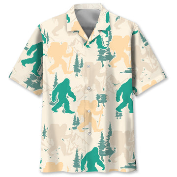 Bigfoot Hiking Mountain and Trees Hawaiian Shirt