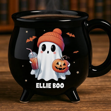 Halloween Boo - Personalized Halloween Black Ceramic Witch Mug - Halloween Gift For Family, Sisters, Friends, Siblings