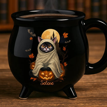 Witchy Cat Vibe - Personalized Halloween Black Ceramic Witch Mug - Halloween Gift For Family, Sisters, Friends, Siblings