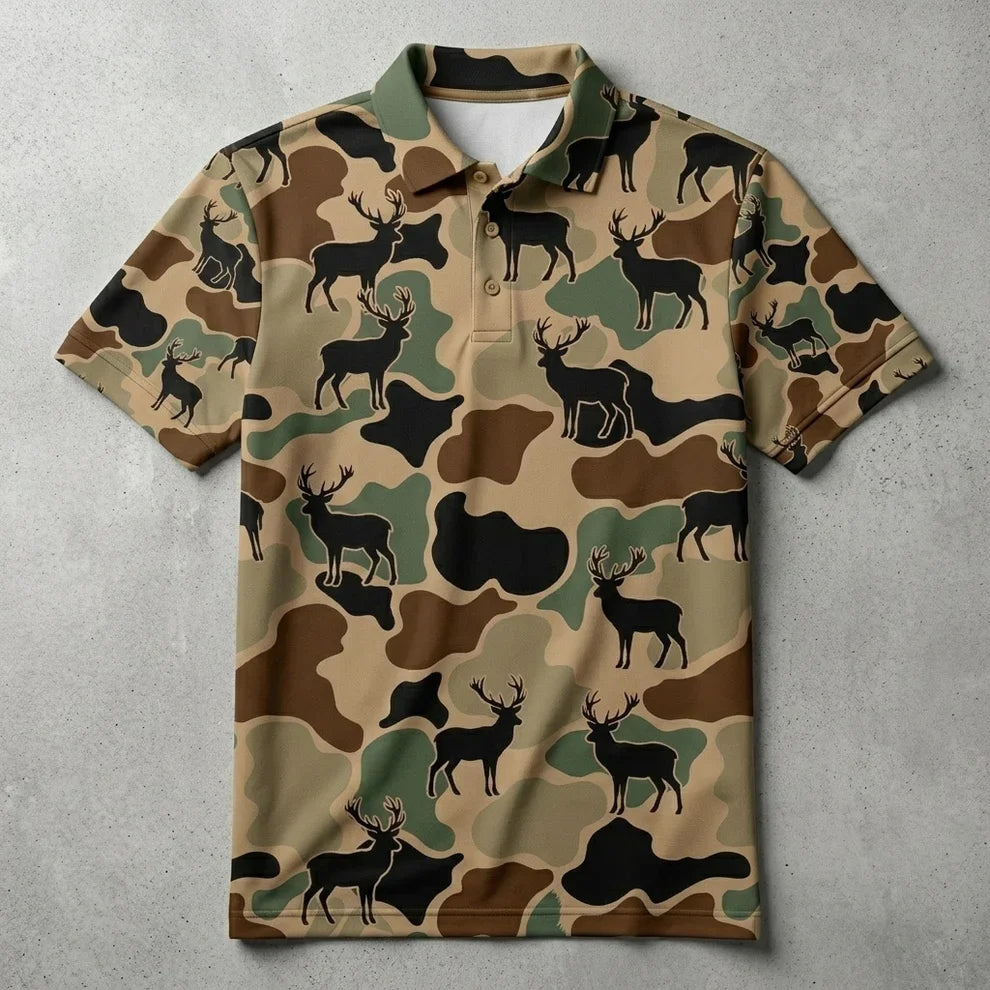 Deer Hunting Camouflage Pattern Men Polo Shirt