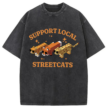 Personality fashion Support Local Streetcats Washed T-Shirt