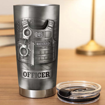 Customized Beloved Officer Thermos Cup - Personalized Name, Number And Role - Gift For Law Enforcement