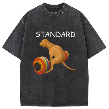 Personality fashion Standard Dog FItness Meme Washed T-Shirt