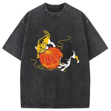 Personality fashion Neko Playing Cat Washed T-Shirt