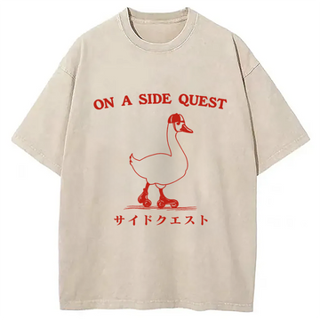 Personality fashion On a Side Quest Goose Washed T-Shirt