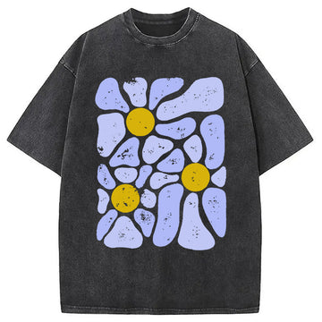 Personality fashion Abstract Flowers Art Washed T-Shirt