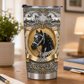 Luxury Horse Thermos Cup - Personalized Name Tumbler - Elegant Gift For Horse Lovers